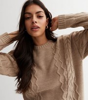 New Look Camel Cable Knit Long Sleeve Top